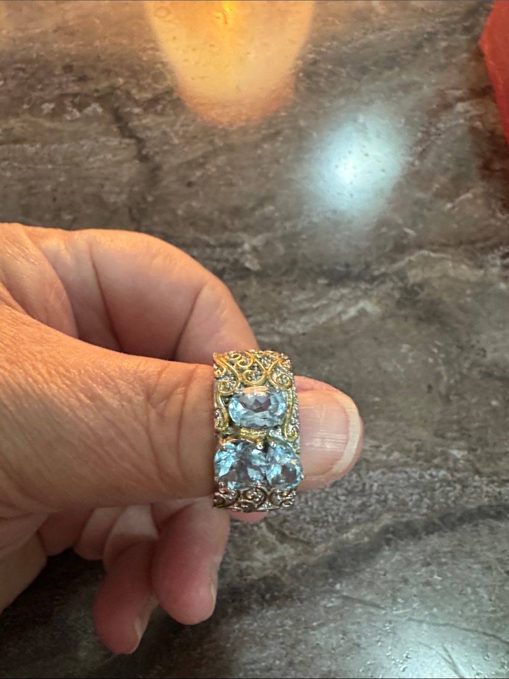 Gold-Tone Blue Crystal Statement Ring - Women Jewelry